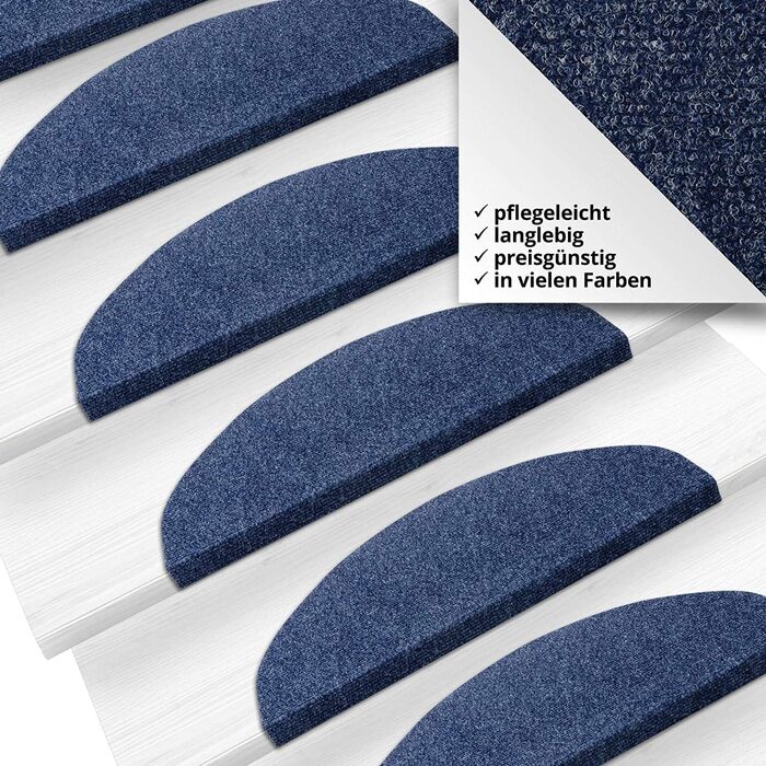 Сходинкові килимки Casa Pura Textilfaser - 15 шт. Самоклеючі, для внутрішнього використання, Leipzig, напівкруглі