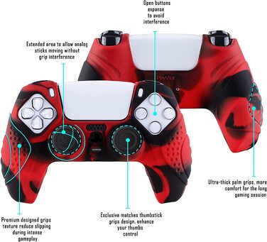 Силіконовий чохол eXtremeRate PlayVital для контролера PS5, антиковзкий захист, 2 накладки на стіки, серія Guardian, червоно-чорний