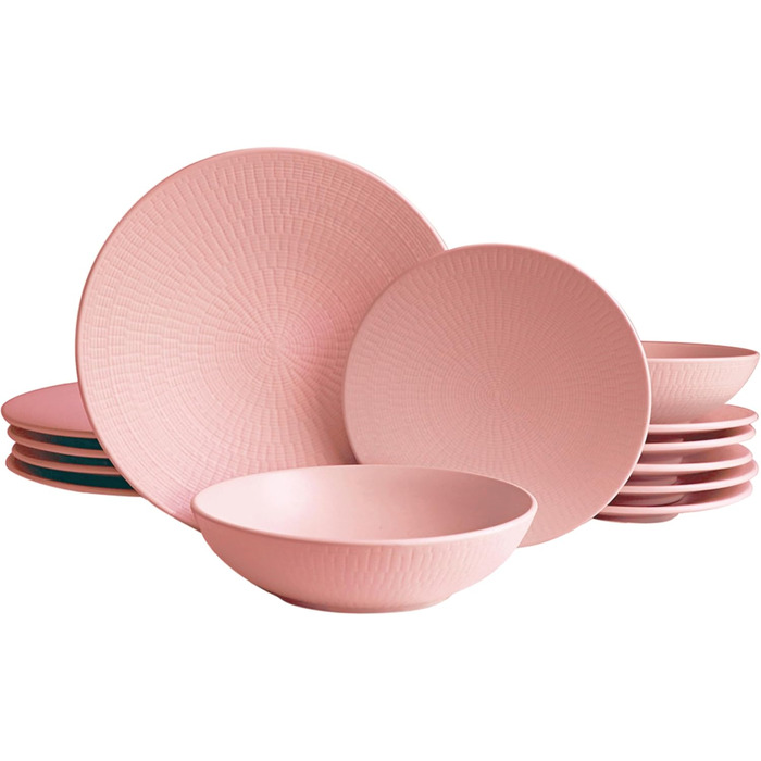 Сервіз столовий ECHTWERK 'Blanka' вінтажний, 12 предметів, для 4 осіб, рожевий. Кераміка, стильний дизайн