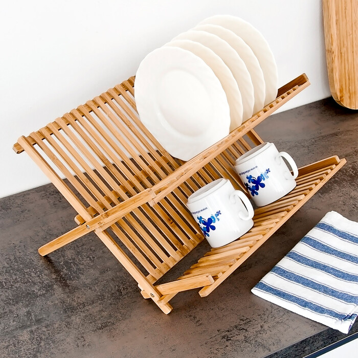Relaxdays CROSS Bamboo Dish Drainer, 42 cm wide