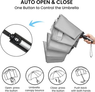 G4Free Гольф-парасолька велика, 10 ребер, автоматична, стійка до вітру, сіра (54 дюйми)