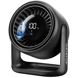 Настільний вентилятор Gaiatop з сенсорним керуванням, акумулятор 4000 мАг, 5 швидкостей, тихий міні-вентилятор з LED-дисплеєм, кут нахилу 90°, заряджається через USB-C, для офісу, спальні, дому, чорний