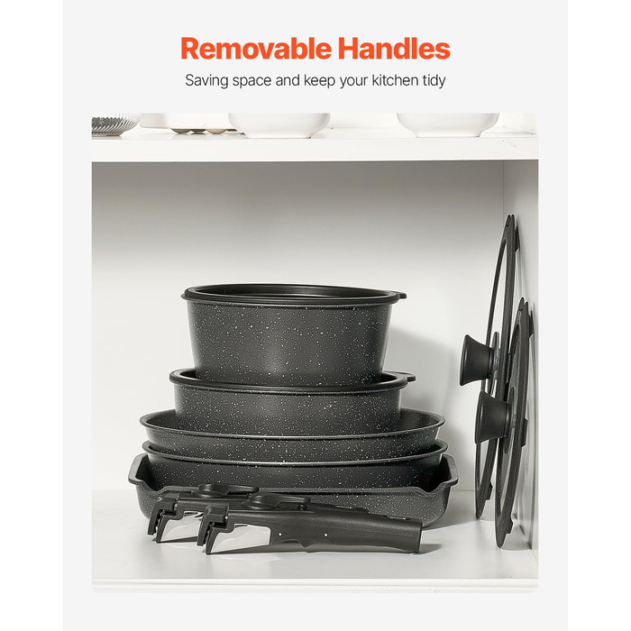 Каструля VEVOR з кришкою (індукційна, антипригарна, чорна, зі знімною ручкою) для кухні кемпера/автобудинку