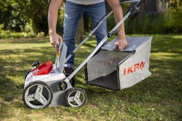 IKRA Elektro Scarifier Lawn Aerator IEVL 1838, 40l Collection Basket, Working Width 38cm, Adjustable Working Depth