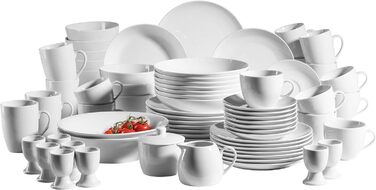MÄSER Barca Series, Extensive Dinnerware Set for 8 People, 68-Piece Combination Service in a Modern, Rimless Shape, Round, White Complete Service 68-Piece, 8 People.
