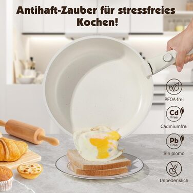 Набір посуду YASHE 21 предмет: каструлі та сковорідки з антипригарним покриттям, знімні ручки, скляні кришки, індукційне дно, термостійкий, білий