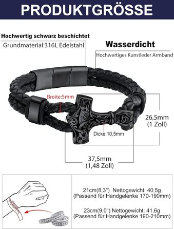Чоловічий шкіряний браслет Bandmax Mjölnir/Череп/Масонство з магнітною застібкою. Браслет вікінгів для чоловіків, батька, чоловіка. Шкіряний браслет з гравіюванням.