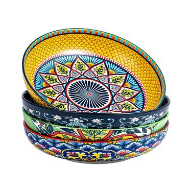 Набір салатниць з порцеляни HENXFEN (4 шт.) - 1000 мл, для салату, супу, пасти, богемський стиль