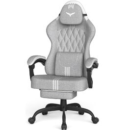 Геймерське крісло Ferghana Ergonomic - з підтримкою спини, голови, підставкою для ніг, регулюванням висоти, обертанням. Сірий+білий, для дому та офісу
