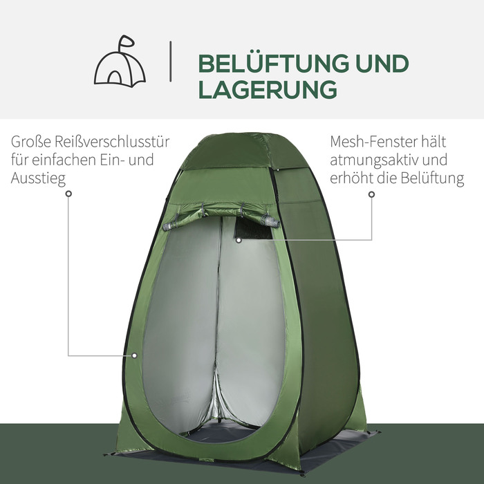 Outsunny Pop-Up Shower Tent Toilet Tent for Camping 126x124x189cm Dark Green with Carry Bag for Mobile Outdoor Toilet