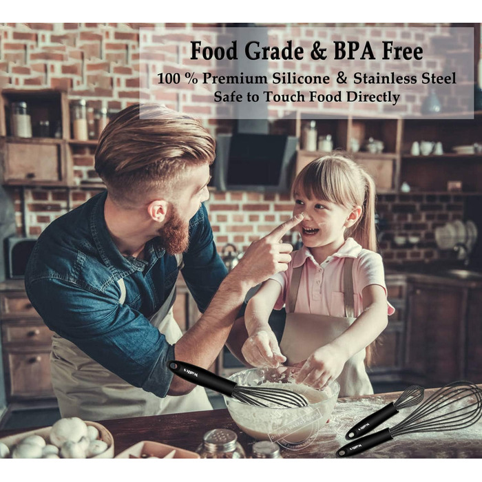 Вінчик кухонний Walfos силіконовий, набір 3 шт. для антипригарного посуду, чорний