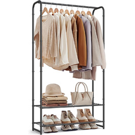 SONGMICS Clothes Rack, Open Wardrobe, Clothes Rail, Coat Rack with Shelves, Metal Clothes Rack, Freestanding, Matte Black LGR462B01 (73B cm)