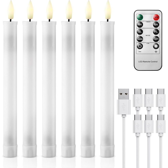 EXTSUD 6er LED Pillar Candles Rechargeable LED Pillar Candles with Timer and Remote Control Soft Silicone Wax Core, Unique Tear-Drop Design LED Candles for Living Room, Wedding, Dining Table, and Garden Party