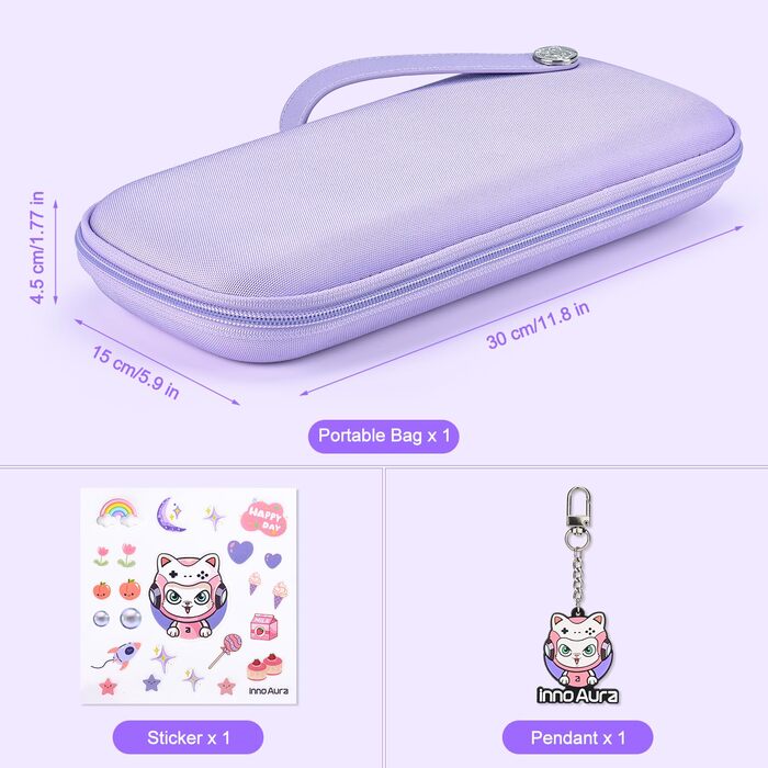 Чохол для Nintendo Switch 2 innoAura Switch 2 Tasche, фіолетовий (Galaxy Lila) - водостійкий, з амортизацією, відділенням для AirTag та великою сітчастою кишенею