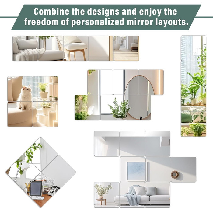 Клейкі дзеркала 10 шт., 20x20 см, 2 мм акрил, самоклеючі дзеркала для ванної, вітальні, спальні, шафи