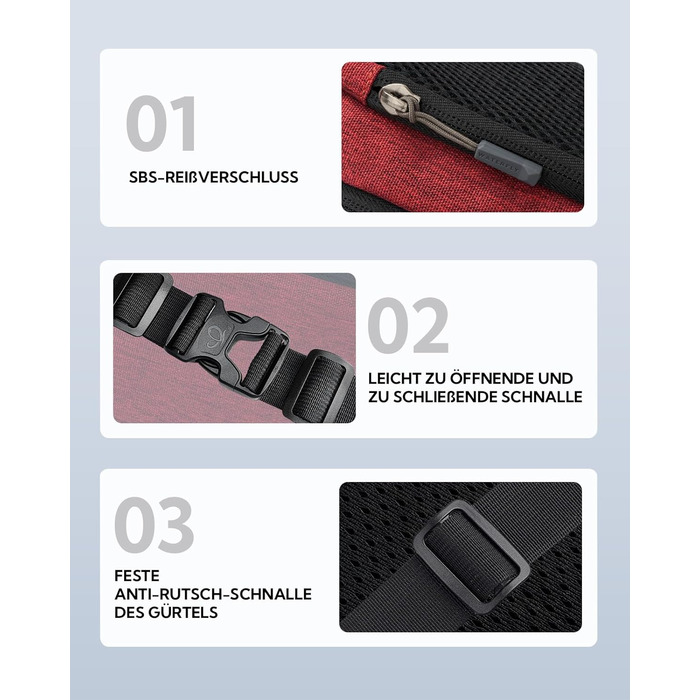 WATERFLY Поясна сумка на пояс для чоловіків та жінок: спортивна сумка на талію, поясна фанка, для подорожей, прогулянок з собакою, активного відпочинку (Тьмяно-червоний)