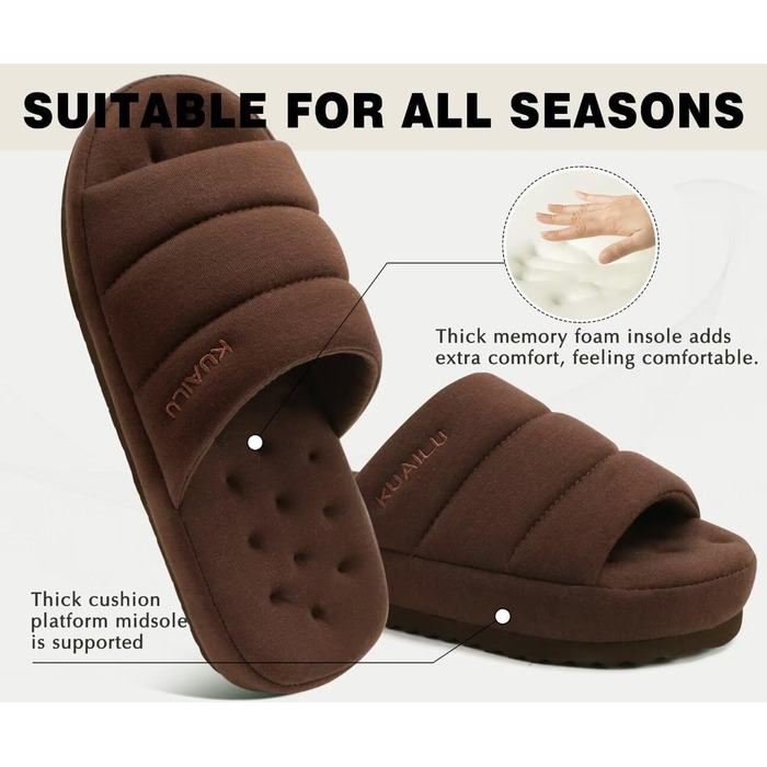 Чоловічі домашні тапочки KuaiLu, стильні, з м'якою устілкою з піною Memory Foam, з гумовою підошвою, коричневі, 44 EU
