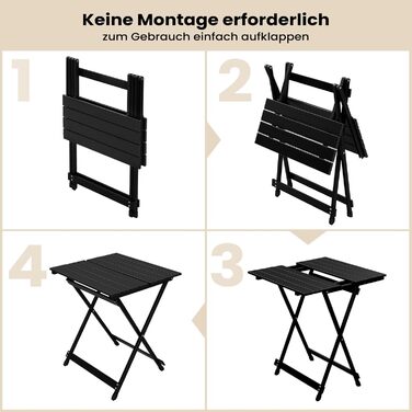 Складний алюмінієвий стіл WOLTU для кемпінгу, саду, балкону та тераси 50.5x59.5x47 см, чорний