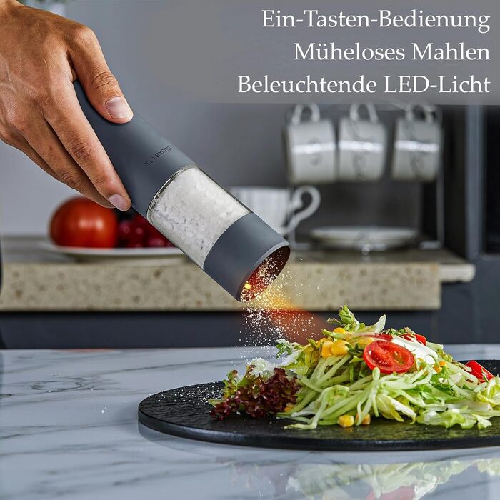 TLYSXPRO Electric Salt and Pepper Grinder Set of 2, USB Rechargeable, Adjustable Coarseness Spice Grinder, Electric Pepper Grinder with LED Light, Cleaning Brush, Kitchen Gadgets, Greige