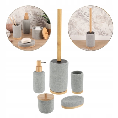 Набір аксесуарів для ванної кімнати (5 предметів), сірий, з бамбуком, міцний та довговічний
