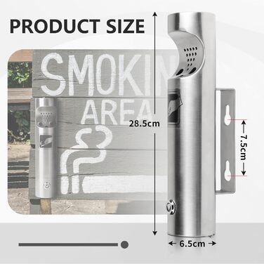 Настінний попільничка CPROSP з нержавіючої сталі, з замком, для вулиці, 28.5 x 6.5 см - 1 шт.