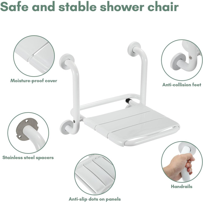Ansobea Shower Stool for Seniors, Bath Stool, 7-Level Height Adjustable, 41-56 cm, Shower Chair with U-Shaped Hygiene Cutout, Bathroom Stool, Stable for the Shower (Type 6 Foldable Shower Seat)
