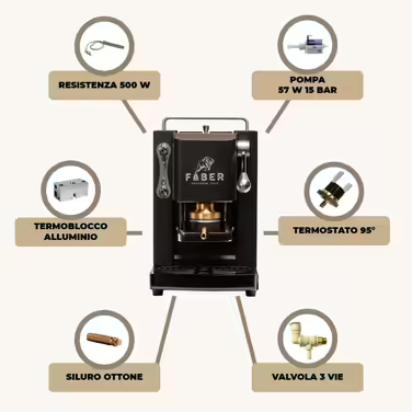 Кавова машина FABER Pro Mini Deluxe для ESE-подушечок 44 мм, хром, латунний прес, чорна матова