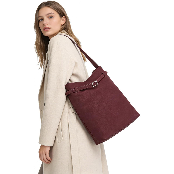 Сумка жіноча Miss Lulu велика шопер-тоут з м'якої PU шкіри, бордова (2-3)