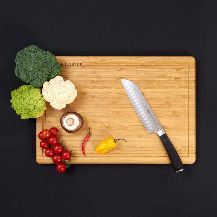 Японський ніж Santoku Premium з дамаської сталі Klamer, 18 см - класичний кухонний ніж з пакахвуду