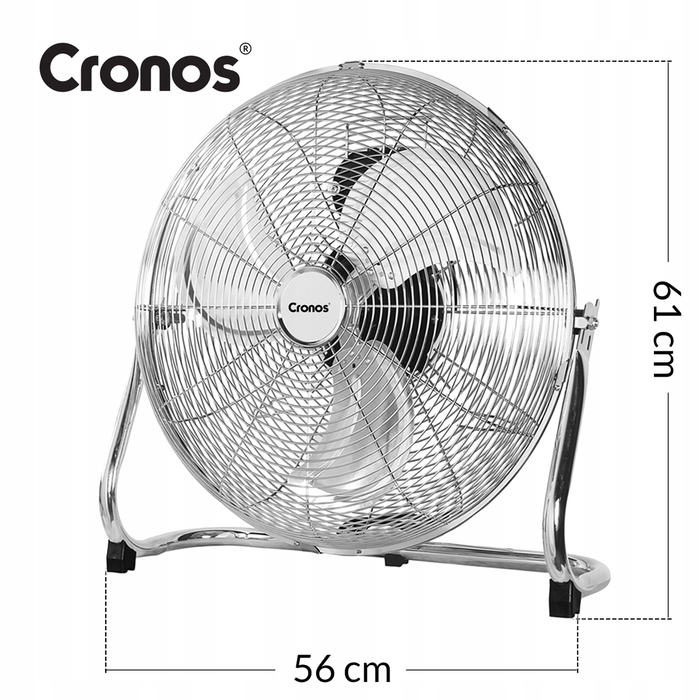 Підлоговий вентилятор Cronos, сріблястий, 120 Вт, 3 швидкості, з поворотним головним блоком
