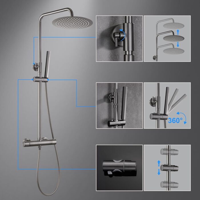 Gorbach Rain Shower System with Shelf Shower Set without Shower Faucet (20x20cm) (TD25GM, Gunmetal Grey)