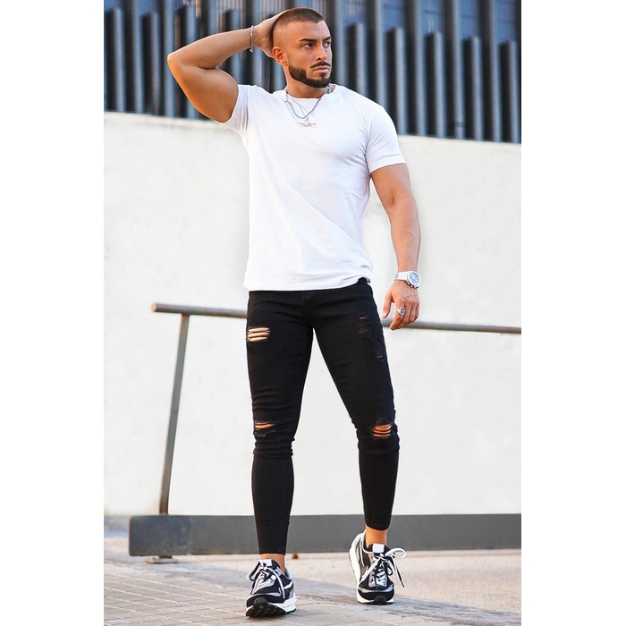 Чоловічі рвані джинси GINGTTO Skinny Stretch Denim Slim Fit, чорні, 32W/30L