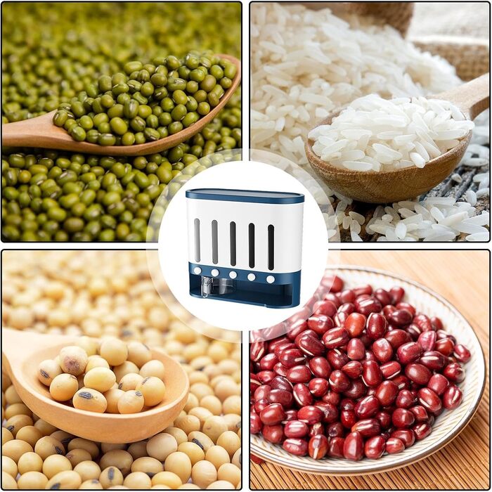 Traveler Dispenser with 5 Compartments, Wall-Mounted Cereal Dispenser, 9 kg, Thickened Container, Moisture-Resistant, Grain Container, Bucket, Rotating Food Dispenser, Household Kitchen, Candy Dispenser
