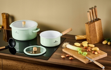 Набір емальованого посуду Gerlach Natur Enamel, пастельно-зелений, 6 предметів