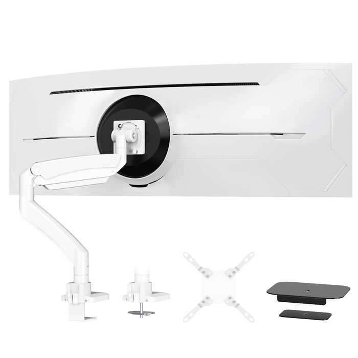 Кронштейн для монітора PUTORSEN Ultrawide 22-57 дюймів, регульований за висотою, настільний тримач до 27 кг, VESA до 200x200 мм, білий