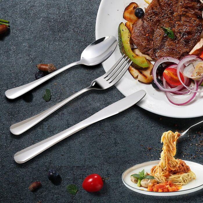 Набір столових приборів KitchenBoss на 6 осіб (30 предметів), нержавіюча сталь, придатний для миття в посудомийній машині, сріблястий