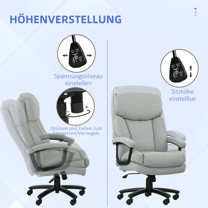 Крісло офісне HOMCOM, ергономічне крісло для роботи з регулюванням нахилу, з текстурою льону, регульована висота, обертове комп'ютерне крісло з товстими подушками, витримує до 200 кг, для дому та офісу, світло-сіре | Aosom