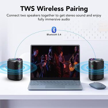 Портативна Bluetooth колонка Aowoka з підсвічуванням, 30 Вт, водонепроникна IPX7, покращений бас, для відпочинку, спорту та подорожей. Чорний коленсовий матеріал