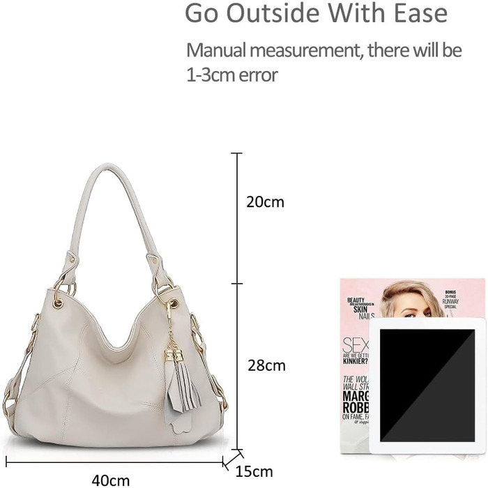 Сумка жіноча NICOLE & DORIS бежевого кольору, шкіряна сумка-шопер великої місткості з китицею