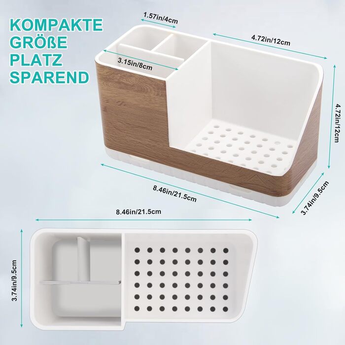 Тримач для зубних щіток у ванну кімнату: органайзер з отвором для стоку, для електричних щіток, знімний, дерев'яний