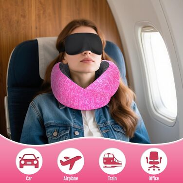 Подушка для шиї в літак | Подушка для подорожей Memory Foam | Подушка-восьминіжка дихаюча + пральна | Подушка для шиї в літак, авто, офіс | Регульована, компактна | з берушами, маскою для сну, сумкою для перенесення