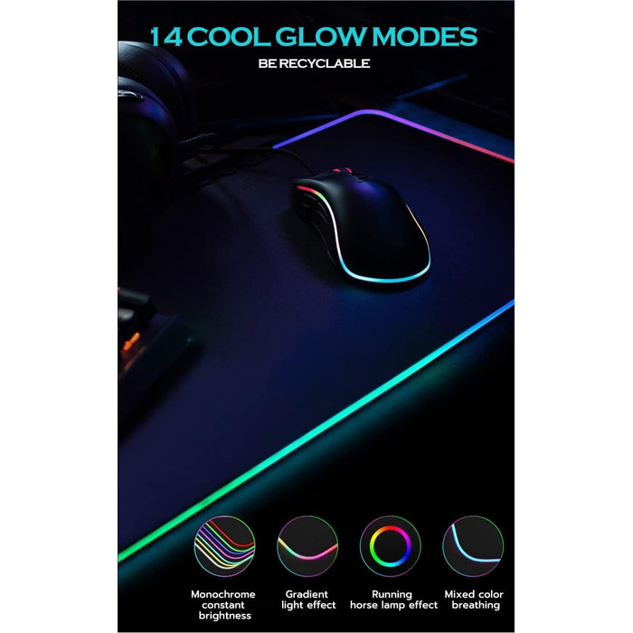 MU Gaming Mousepad RGB, XXL, 800x300mm: килимок для миші геймерський, RGB підсвічування, чорний