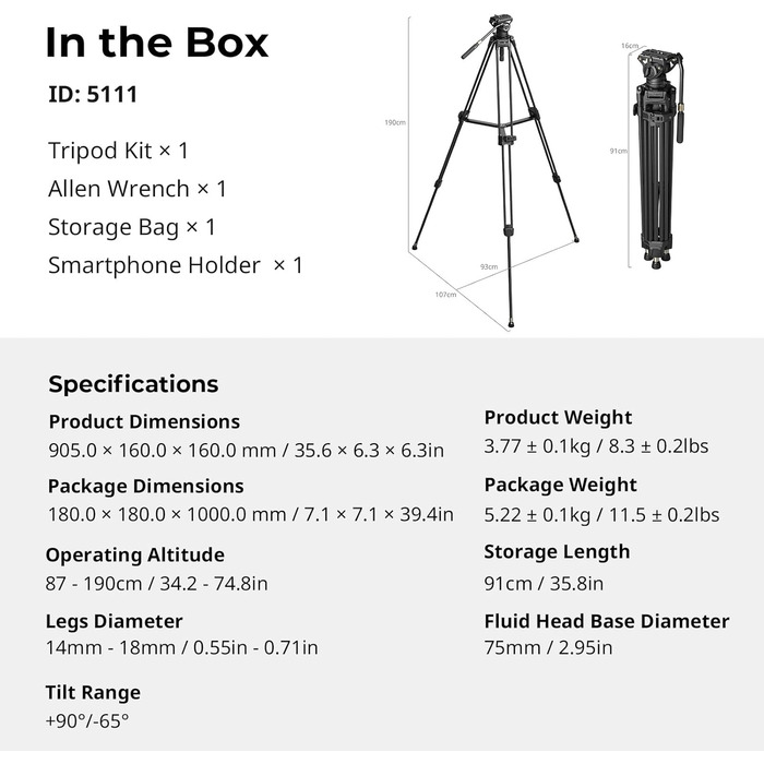 Професійний вуглецевий відеоштатив SmallRig AD-80 FreeBlazer (4163) з гідравлічною головою, навантаження 8 кг, двопозиційна QR-платформа