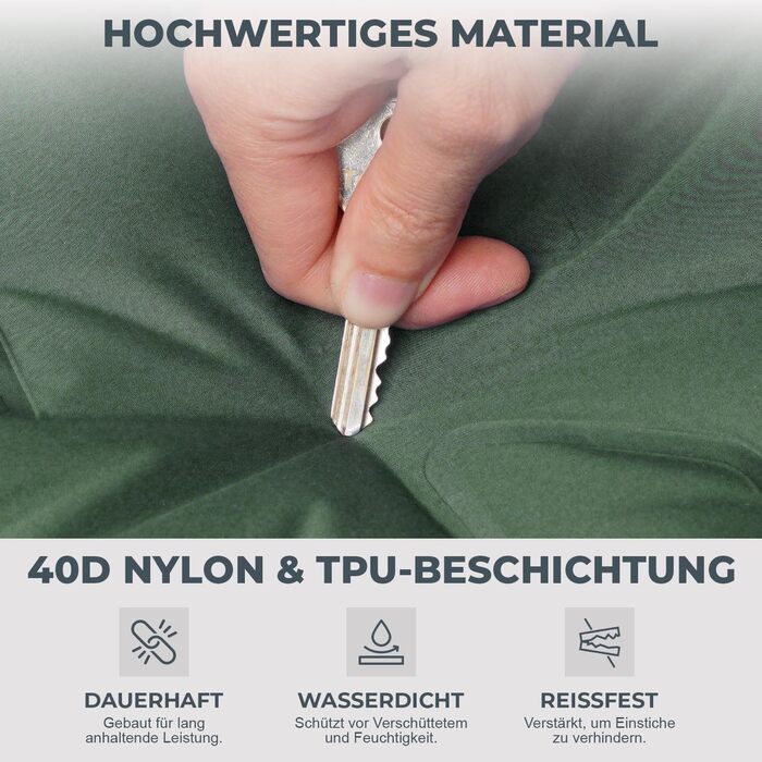 Isomatte Ultraleicht 12 см, складана з інтегрованим насосом та подушкою – килимок для кемпінгу, автомобільна матрац, повітряна матрац, зелений