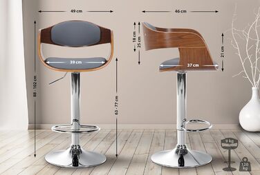 Kingston Adjustable Bar Stool with Faux Leather Seat - Walnut/Gray