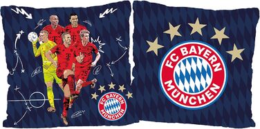Двостороння подушка FC Bayern München 40x40 см з гравцями (Neuer, Kane, Müller, Tel) – декоративна подушка для дивана й ліжка, футбольний сувенір, ідеальна для фанатів, сумісна з постільною білизною ФКБ