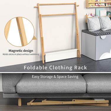 Kids' Clothes Rack, Small Clothes Rack for Toddlers and Pets, Dress-Up Rack with Shelf and Double Rods, Foldable Clothes Rack for Kids' Rooms (Standard Size)