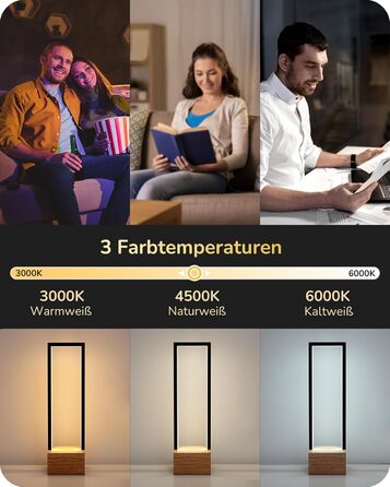 LED настільна лампа EDISHINE з дерева, торкання, регулювання яскравості та функцією пам'яті, 3 колірні температури, 350 люмен, сучасна лампа для вітальні, офісу, подарунок, чорний сучасний стиль