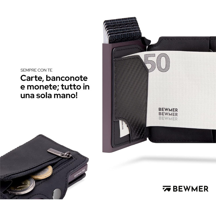 BEWMER Преміум картхолдер/візитниця | RFID захист від копіювання | Чоловіча та жіноча модель (Чорний)