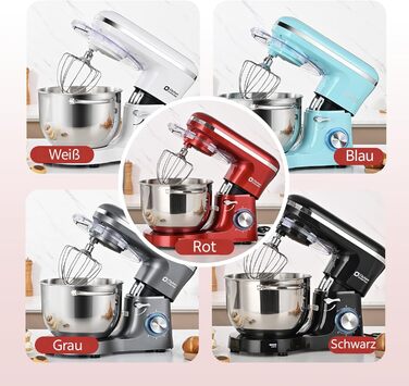 Кухонна машина Küchenmaschine 6.2 л, 1400 Вт, 6 швидкостей з набором насадок (міксер, гак для тіста, вінчик)